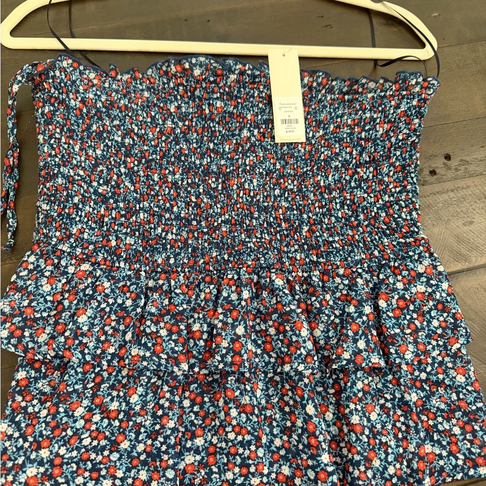 Francesca’s Smocked Floral Women’s Shorts - Navy with Red & White Flowers
